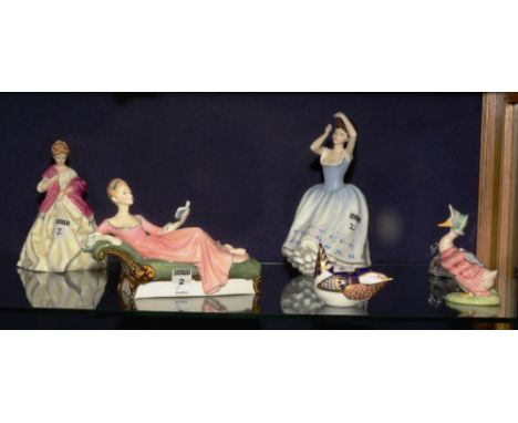 A Royal Doulton statuette 'Repose', HN 2272, 15cm high, together with a Royal Doulton statuette 'Sheila', HN 2742, 24cm high,