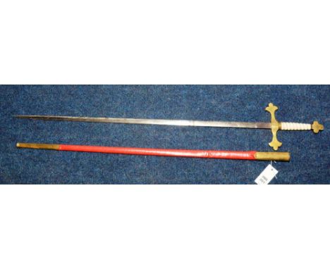 A 19th century Ceremonial sword, with brass hilt and pommel, ring bone grip, brass mounted scabbard named to William Bilsland