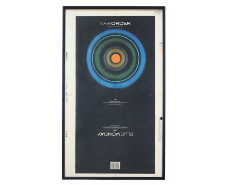 NEW ORDER BLUE MONDAY 12" PROOF SLEEVE. Frame measures approx 69x41cm. Light creasing and scuffs.This was the second sleeve d