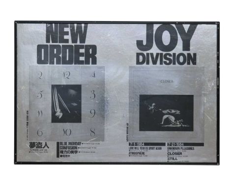 NEW ORDER &amp; JOY DIVISION 1984 JAPANESE PROMO POSTER. Frame measures approx 51x36cm. Small chip in frame and light creasin