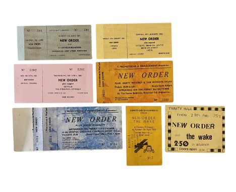 NEW ORDER TICKET COLLECTION. Seven tickets to include early unused examples from Birmingham 3rd June 1984, Leeds 27th Jan 198