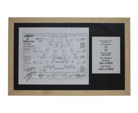 NEW ORDER/CHEMICAL BROTHERS LIGHTING PLAN FOR SAN FRANCISCO GIG, 2005. Together with printed schedule. Frame measures approx 