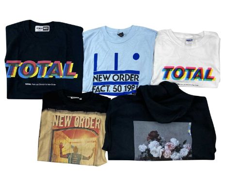NEW ORDER CLOTHING BUNDLE x5. To include Total promo t-shirts x 2 (L &amp; XL), Peter Hook &amp; The Light Movement t-shirt (