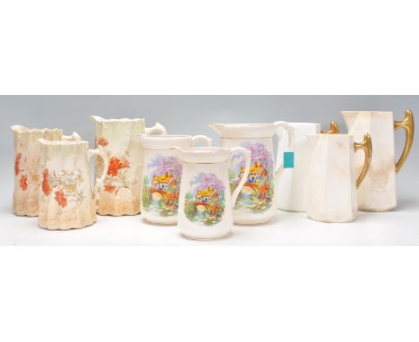 A group of three sets of graduating English ceramic jugs dating from the 19th Century to include three Wedgwood examples with