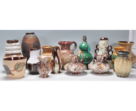 A good group of mixed vintage / retro 20th Century ceramic wares to include a green glazed double gourd lamp base and another