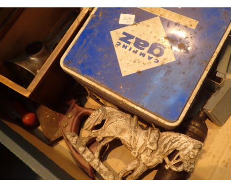 Boxed camping gas stove and some tools