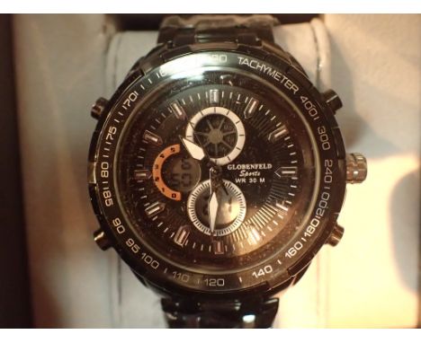New old stock Globenfeld gents wristwatch on ceramic bracelet