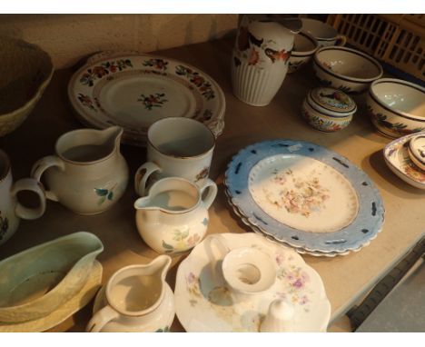Shelf of mixed ceramics including Quimper ware