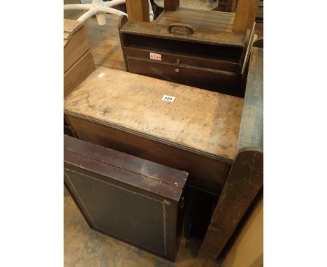 Selection of three wooden boxes writing box unusual fold open shelved box with drop down writing shelf
