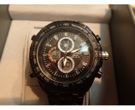 New old stock Globenfeld gents wristwatch on ceramic bracelet