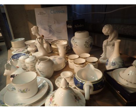 Shelf of mixed ceramic items to include Royal Doulton Royal Worcester Coalport Wedgwood Royal Albert Villeroy & Boch etc