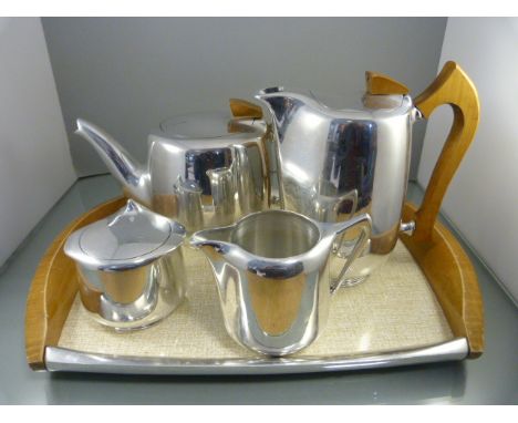 Picquot Ware Tray, Teapot, Coffee pot, Milk jug and Sugar Bowl 