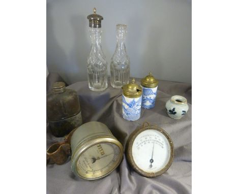 Stewart and Clark Speedometer Model No 43.Chicago USA, Small round hanging barometer USA, Silverplated and leather bound hipf