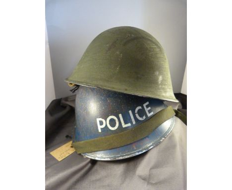 Mark 2 British 'Turtle' Police helmet and Mark 3 British 'Turtle' army helmet