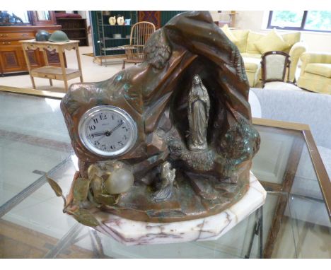 Copper on Marble clock depicting a religious scene with light surrounded by a Perlux clock
