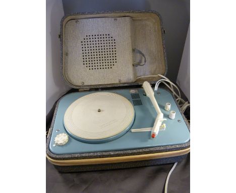 Mid Century French Record player Vinyl in fitted case with speaker inside. Made by Claude c.1950/1960's in fitted leather cas