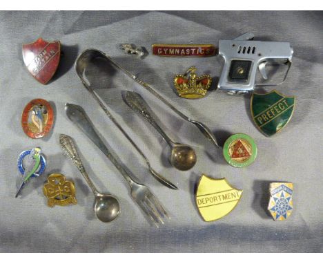 Selection of collectable items to include a novelty lighter in the form of a gun, silver plated sugar tongs and a quantity of