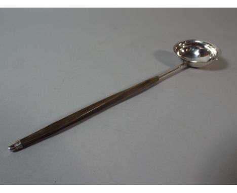 An Oval Silver Ladle with Horn Handle. Hallmark Rubbed. 20cm Long