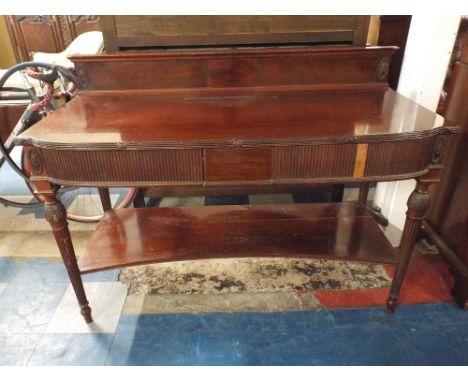 A Mid/Late 19th Century Mahogany Servery Side Table with Cutlery Drawers, Inverted Stretcher Shelf. Turned Reeded Supports wi