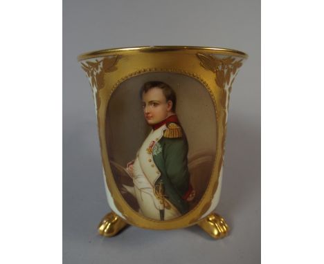 A Wonderful KPM Porcelain Cup on Three Claw Feet. The Body Decorated with Portrait of Napoleon. Full Gilt Inner and Profuse G