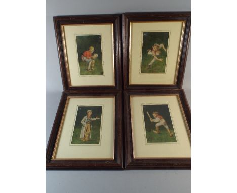 A Set of Four Framed Watercolours Depicting Boys Playing Baseball. Signed and Monogrammed for Frederick Rhead, Each 10 x 16 C