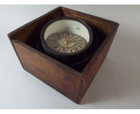 A Late 19th Century Dry Card Marine Compass in its Original Wooden Case. 17x17x12cm