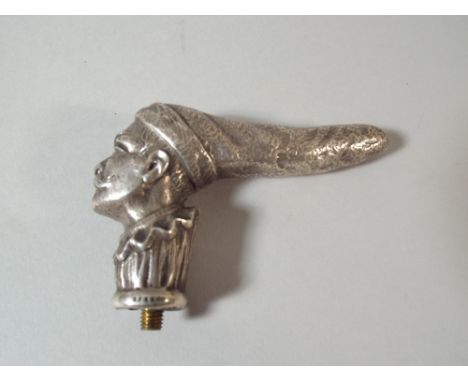 A Sterling Silver Walking Stick Handle in The Form of A Moustached Gent with Night Cap. by R.F.S and Co. 