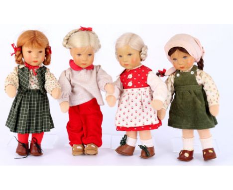 Käthe Kruse 4 Charakterpuppen Mädchen,Deutschland, Stoffpuppe mit handbemalten Kunststoff-Kopf, u.a. Lena und Otti, 4x H 26 c