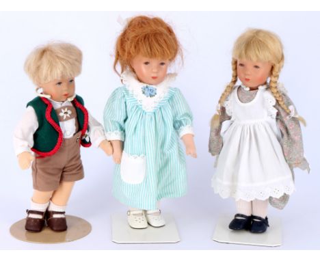 Käthe Kruse 3 Charakterpuppen zwei Mädchen und ein Junge,Deutschland, Stoffpuppe mit handbemalten Kunststoff-Kopf, 1x Mädchen