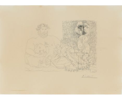 Pablo PICASSO (1881-1973) nach, Sculpteur et son Modèle avec un Buste sur une Colonne,Grafik auf Bütten nach Pablo Picasso ge
