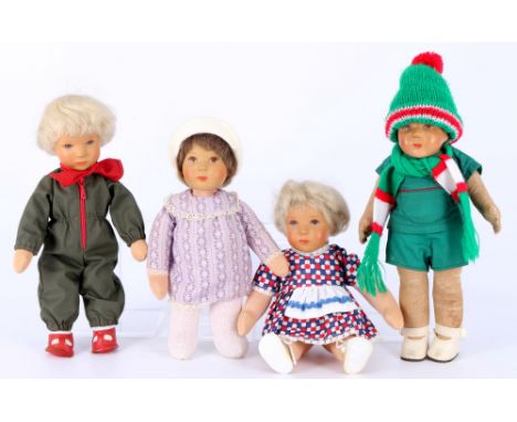Käthe Kruse 4 Charakterpuppen,Deutschland, Stoffpuppe mit handbemalten Kunststoff-Kopf, 4x H 26-29 cm, Kleidung liegt ohne We