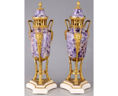 Paar Bronze Amethyst Brule Parfum Cassolette Vasen, Frankreich 19. Jahrhundert,Ein elegantes Paar Cassolette-Vasen aus Frankr
