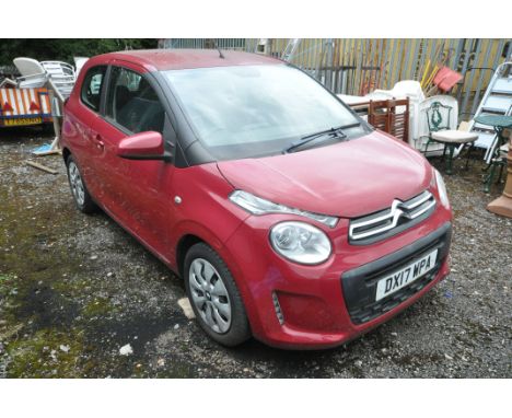 A CITROEN C1 1.0 VTi FEEL 3 DOOR HATCHBACK CAR, DX17 WPA, in red, manual gearbox, 998cc petrol engine, unwarranted mileage sh
