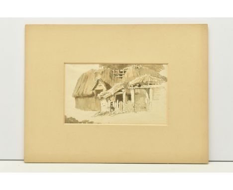 CIRCLE OF WILLIAM BREE (1754-1822) A 17TH/18TH CENTURY SKETCH OF A DILAPIDATED COTTAGE, unsigned, ink on paper, approximate s