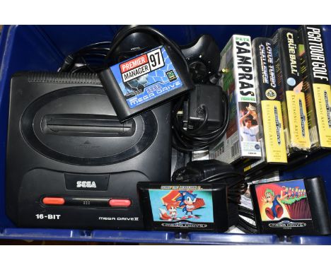 SEGA MEGADRIVE CONSOLES AND GAMES, includes an original Megadrive console and a Megadrive II console, games include Sonic The