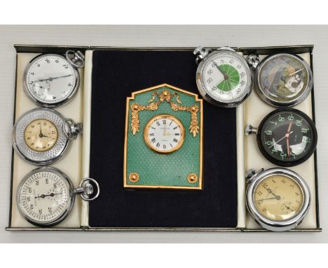 A BOX OF ASSORTED POCKET WATCHES AND STOP WATCHES, to include a novelty football 'Ingersoll Triumph' manual wind pocket watch