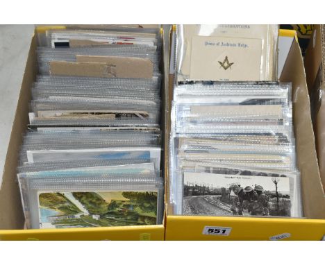 POSTCARDS, Two Boxes containing a collection of vintage and some later postcards, most date from the early 20th century (Edwa
