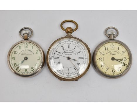 THREE POCKET WATCHES, to include a key wound pocket watch, round white dial signed 'Celebrated Chronograph Specially Examined