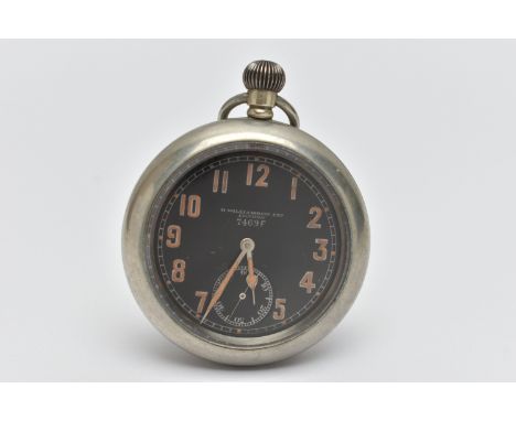 A MILITARY ISSUE 'H.WILLIAMSON LTD' OPEN FACE POCKET WATCH, manual wind, round black dial signed 'H.Williamson Ltd, London 74