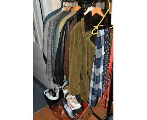 ONE BOX, ONE SUITCASE AND ONE RAIL OF GENTLEMEN'S CLOTHING, to include ten  jackets, maker's names include Daks, M&amp;S, Kil