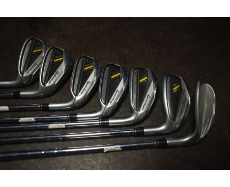 A COLLECTION OF TAYLOR MADE R BLADEZ GOLF CLUBS comprising an S 55-degree, putter, 5, 6, 7, 8 and 9 together with a Taylor Ma