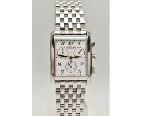 A 'RAYMOND WEIL' WRISTWATCH, quartz movement, rectangular chronograph dial, signed 'Raymond Weil', Arabic numerals at the one