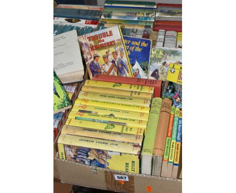 THREE BOXES OF BOOKS containing approximately seventy five titles  by Capt. W.E. Johns 'Biggles', Frank Richards 'Bunter' and