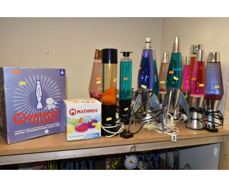 A COLLECTION OF MATHMOS LAVA LAMPS AND SIMILAR, comprising ten Mathos Lava lamps in assorted colours and sizes, two Mathmos T