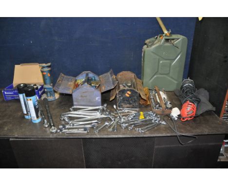 A SELECTION OF AUTOMOTIVE TOOLS AND ACCESSORIES including Bedford, Stahwille and other spanners, a Britool Imperial and Metri