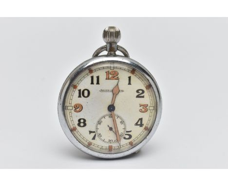 A MILITARY ISSUE 'JAEGER-LECOULTRE' OPEN FACE POCKET WATCH, manual wind, round discoloured white dial, signed 'Jaeger-Lecoult