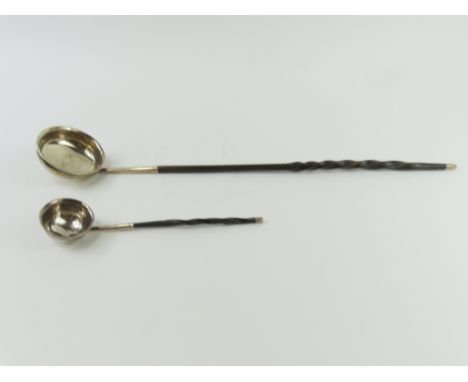 George III silver toddy ladle, with ebony twist stem 44.5cm length, and a miniature toddy ladle