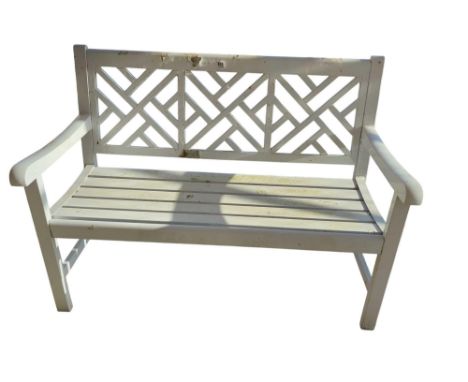 White metal garden bench