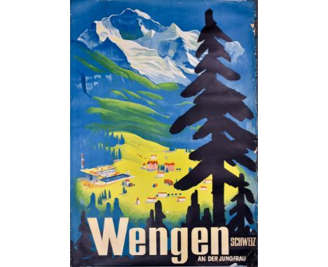 Hans Thoni (1906-1980) – Lithograph in colours – Poster – “Wengen An Der Jungfrau” (1936), printed by Gesellschaft, Laupen-Be