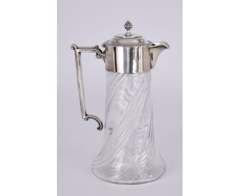 An Edward VII Silver Mounted and Glass Claret Jug, the mounts by William Hutton &amp; Sons Ltd, London 1903,&nbsp;the cover w